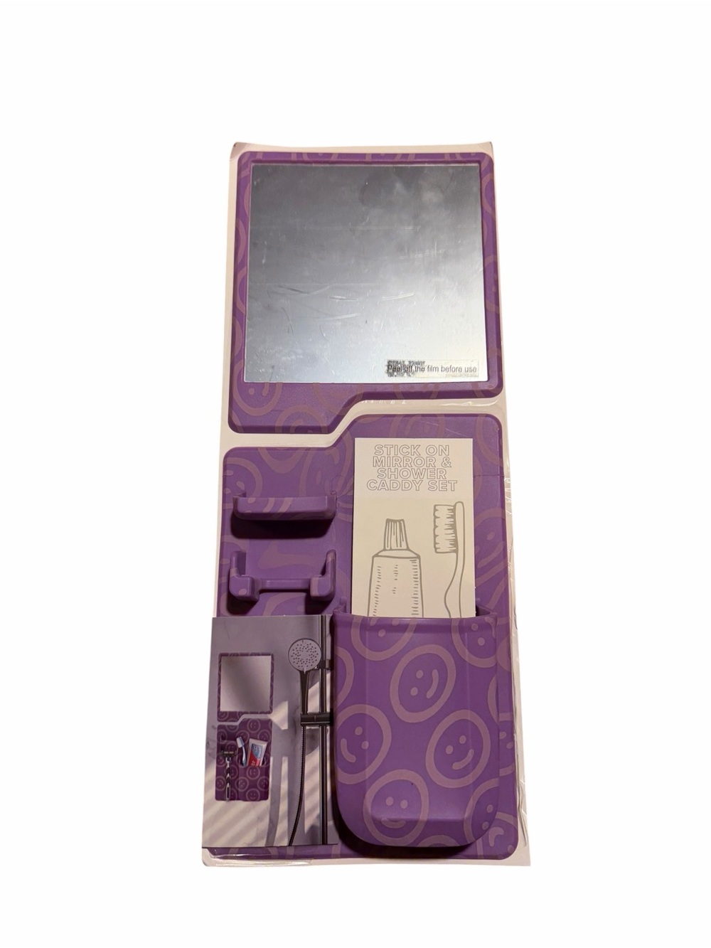 Purple Stick-On Mirror and Shower Caddy Organizer
